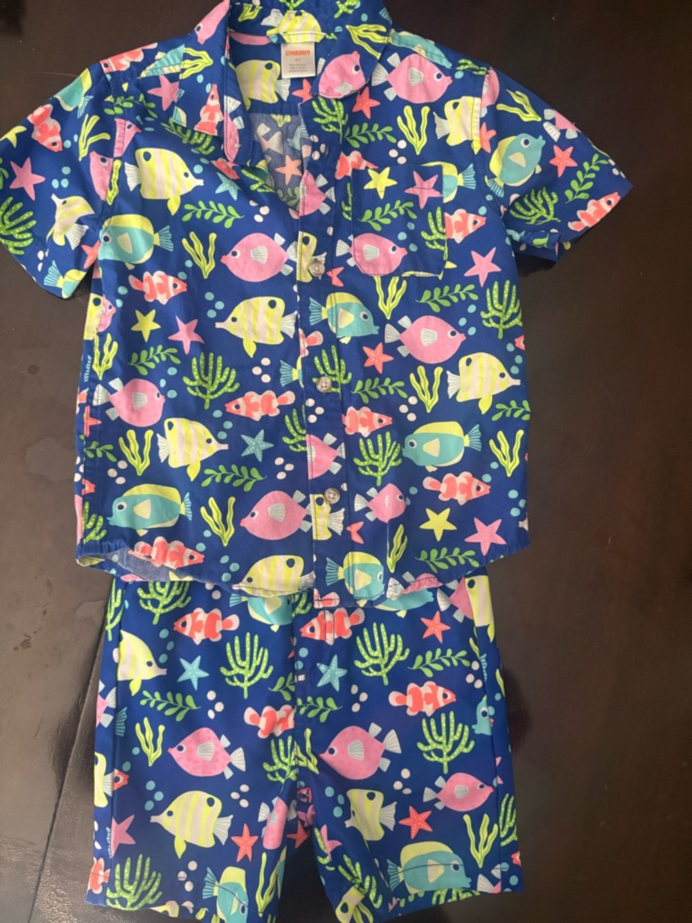 Gymboree Navy Tropical Fish Shirt and Shorts Set with Neon Accents
